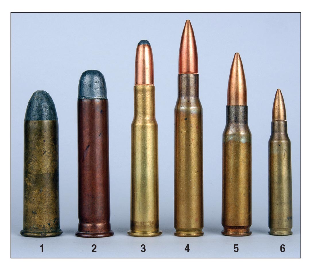 These are the six cartridges for which American infantry rifles have been chambered starting in 1866: (1) .50 Gov’t (.50-70), (2) .45 Gov’t (.45-70), (3) .30 Army (.30-40 Krag), (4) .30 US (.30-06), (5) 7.62mm NATO and (6) 5.56mm.